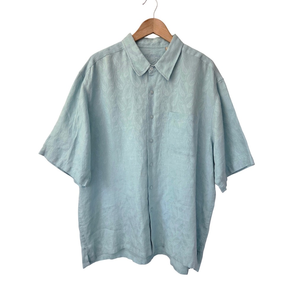 La Habana‎ Jacquard Linen Buttondown Shirt Short Sleeve Mens XXL Blue EUC